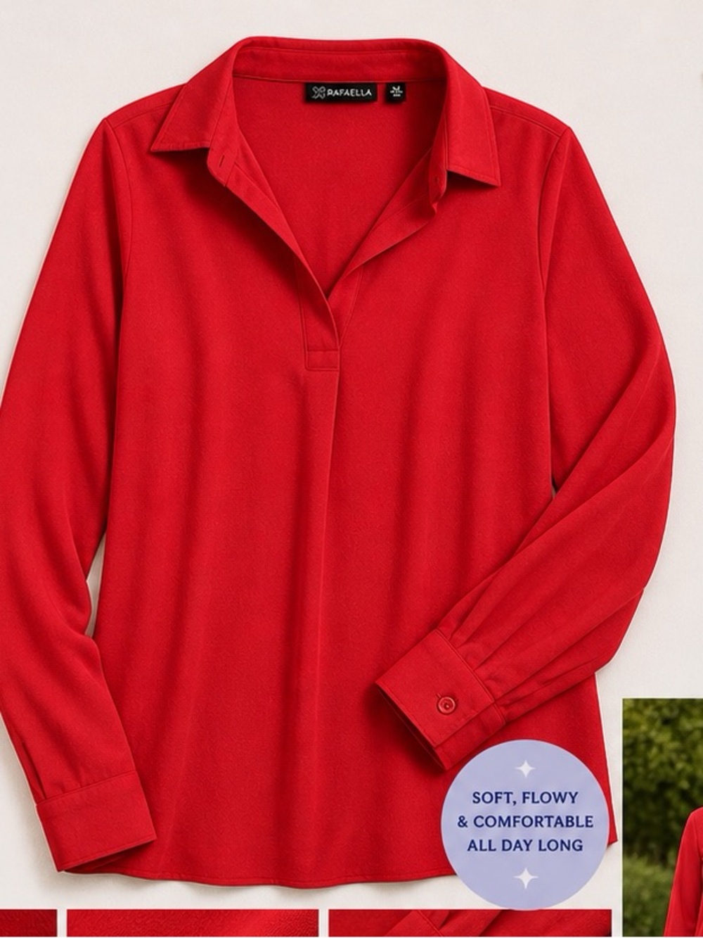 Rafaella Vibrant Red Collared Long-Sleeve Blouse